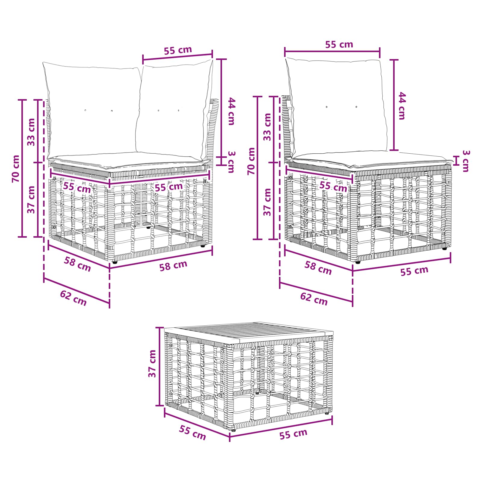 vidaXL Buiten bankenset 9 st Zwart en Donkergrijs poly rattan