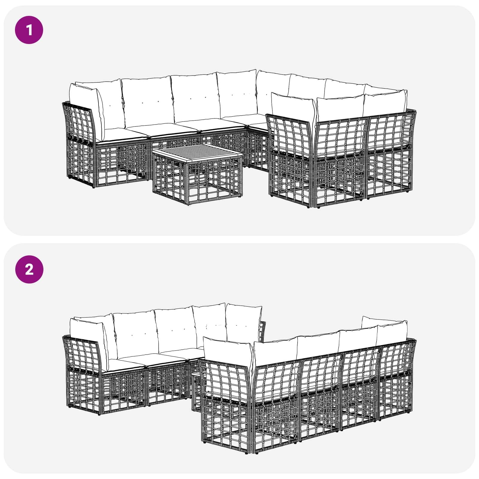vidaXL Buiten bankenset 9 st Zwart en Donkergrijs poly rattan
