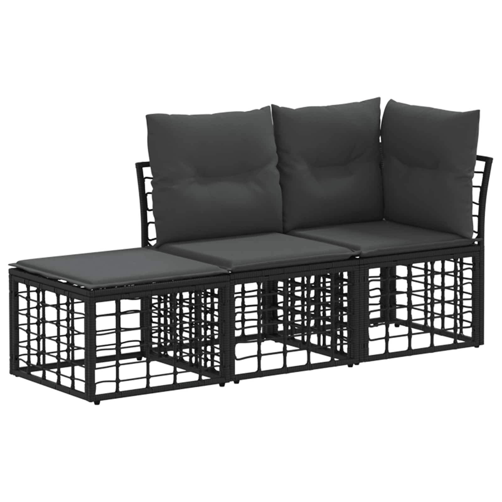 vidaXL Buiten bankenset met kussen 3 pcs Zwart Polyester