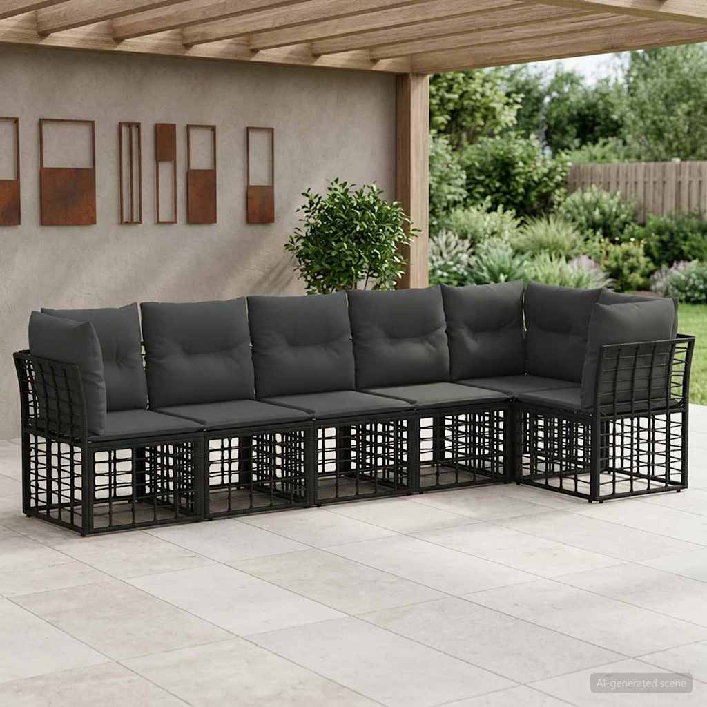 vidaXL Tuinbankenset 6 pcs Zwart poly rattan