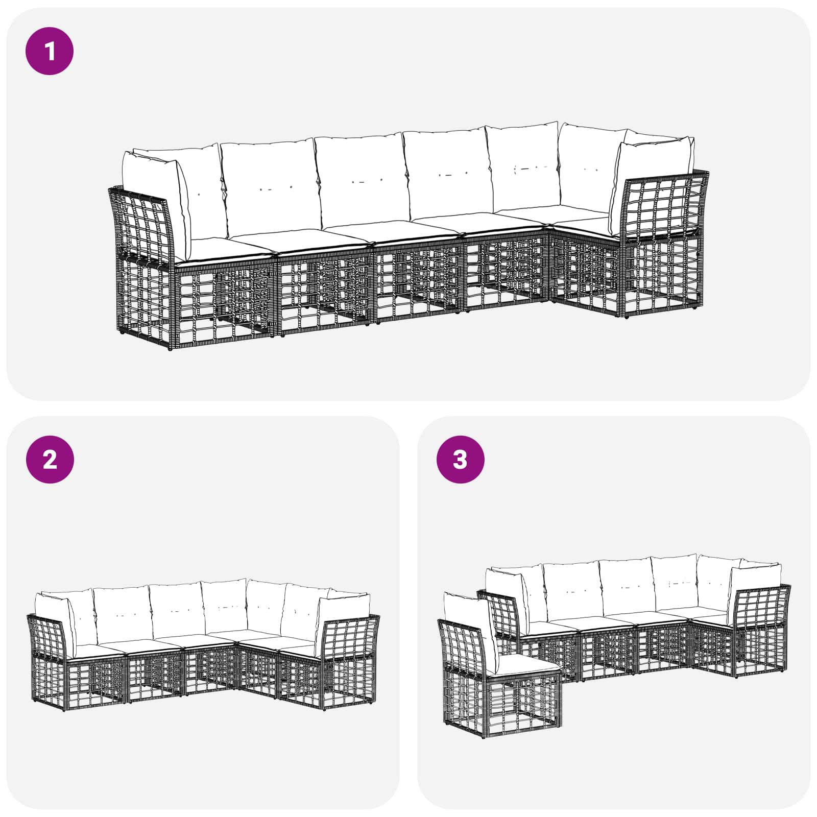 vidaXL Tuinbankenset 6 pcs Zwart poly rattan