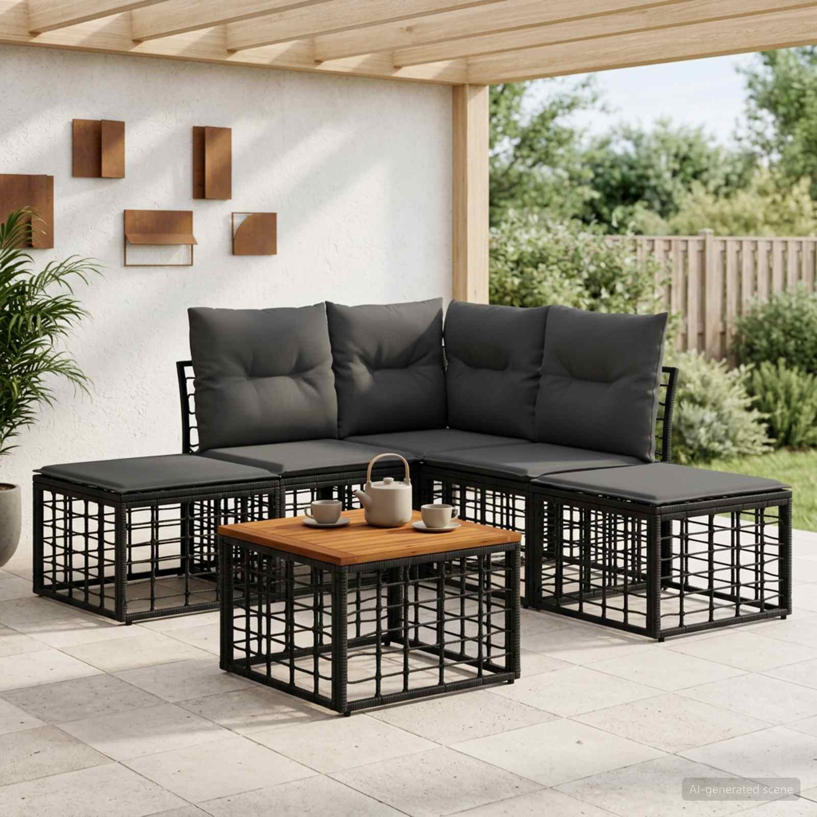 vidaXL Buiten bankenset 6 pcs Zwart en Donkergrijs Polyester