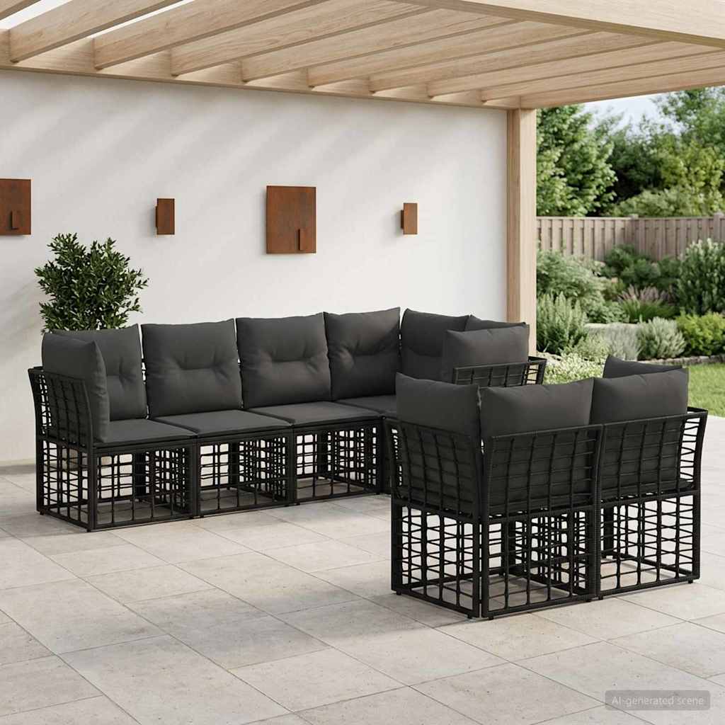 vidaXL Buiten bankenset met kussen 7 pcs Zwart Polyester