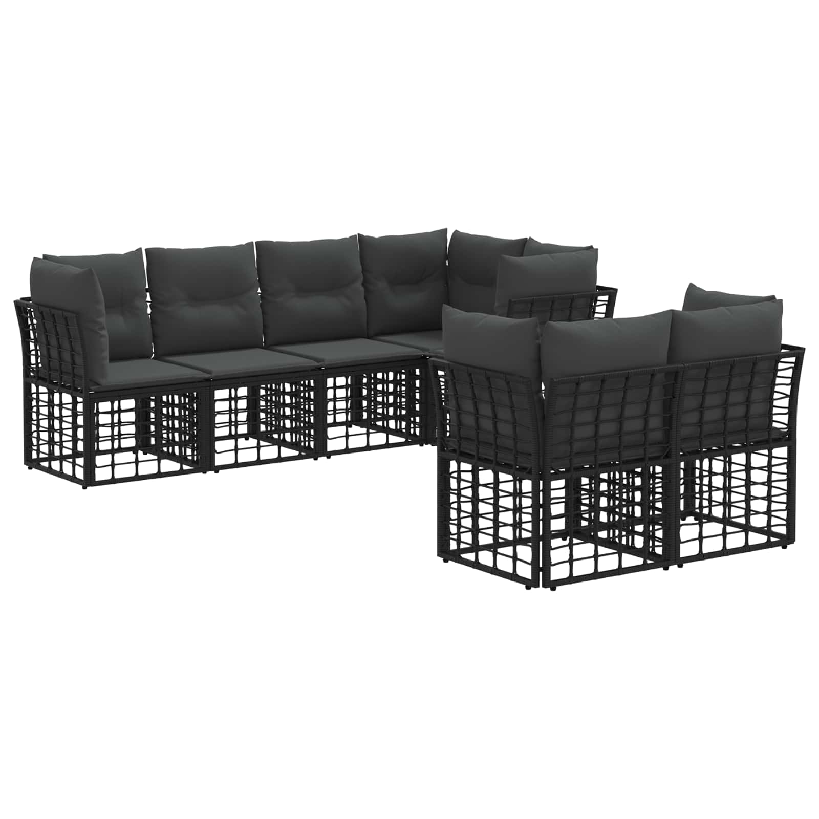 vidaXL Buiten bankenset met kussen 7 pcs Zwart Polyester