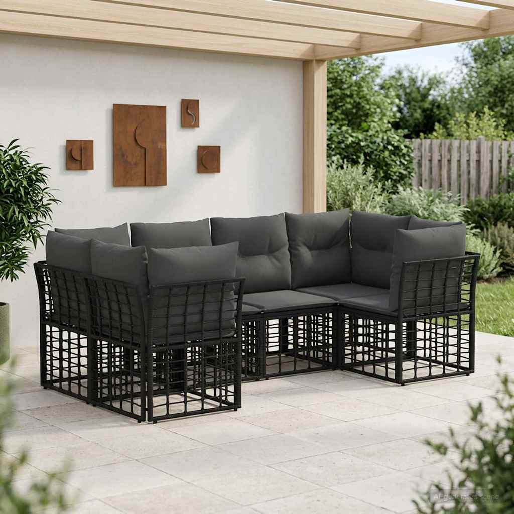 vidaXL Buiten bankenset met kussen 6 pcs Zwart Polyester
