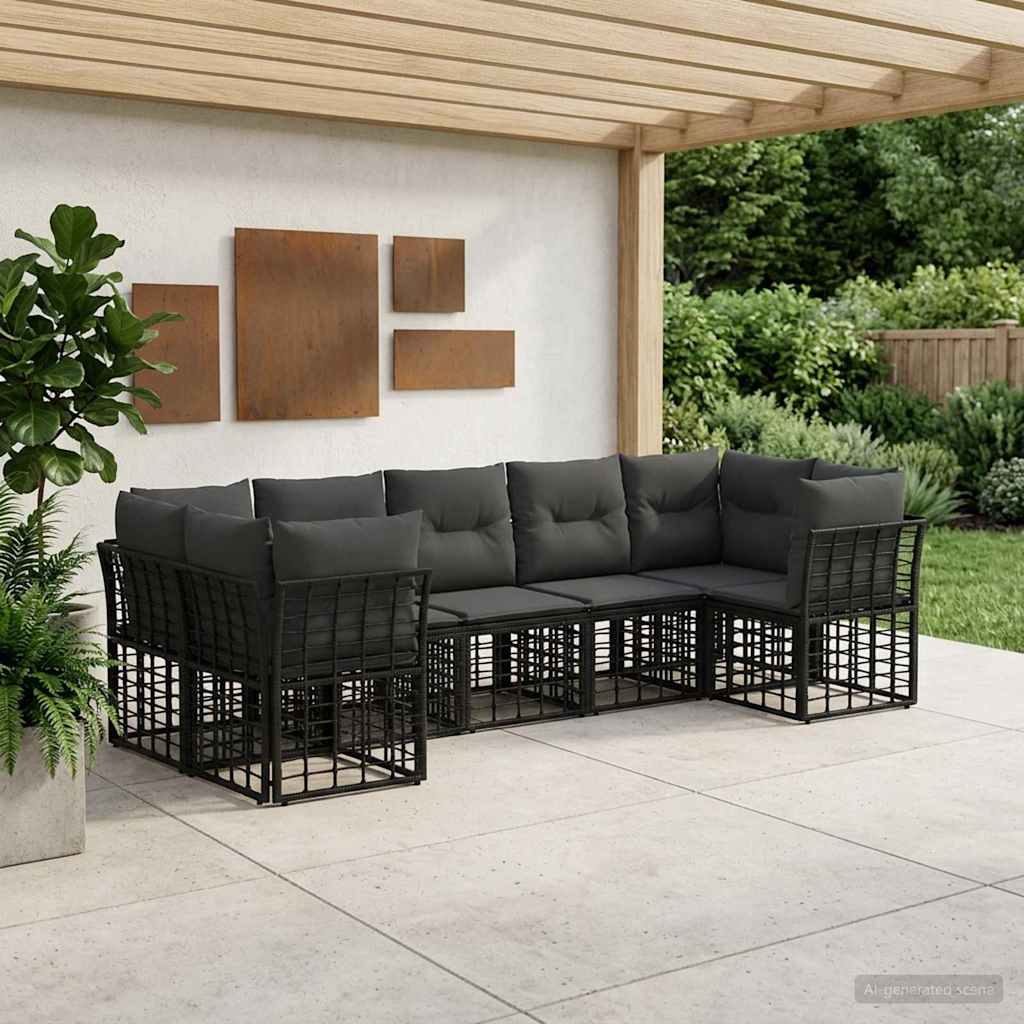 vidaXL Buiten bankenset 7 pcs Zwart en Donkergrijs Polyester