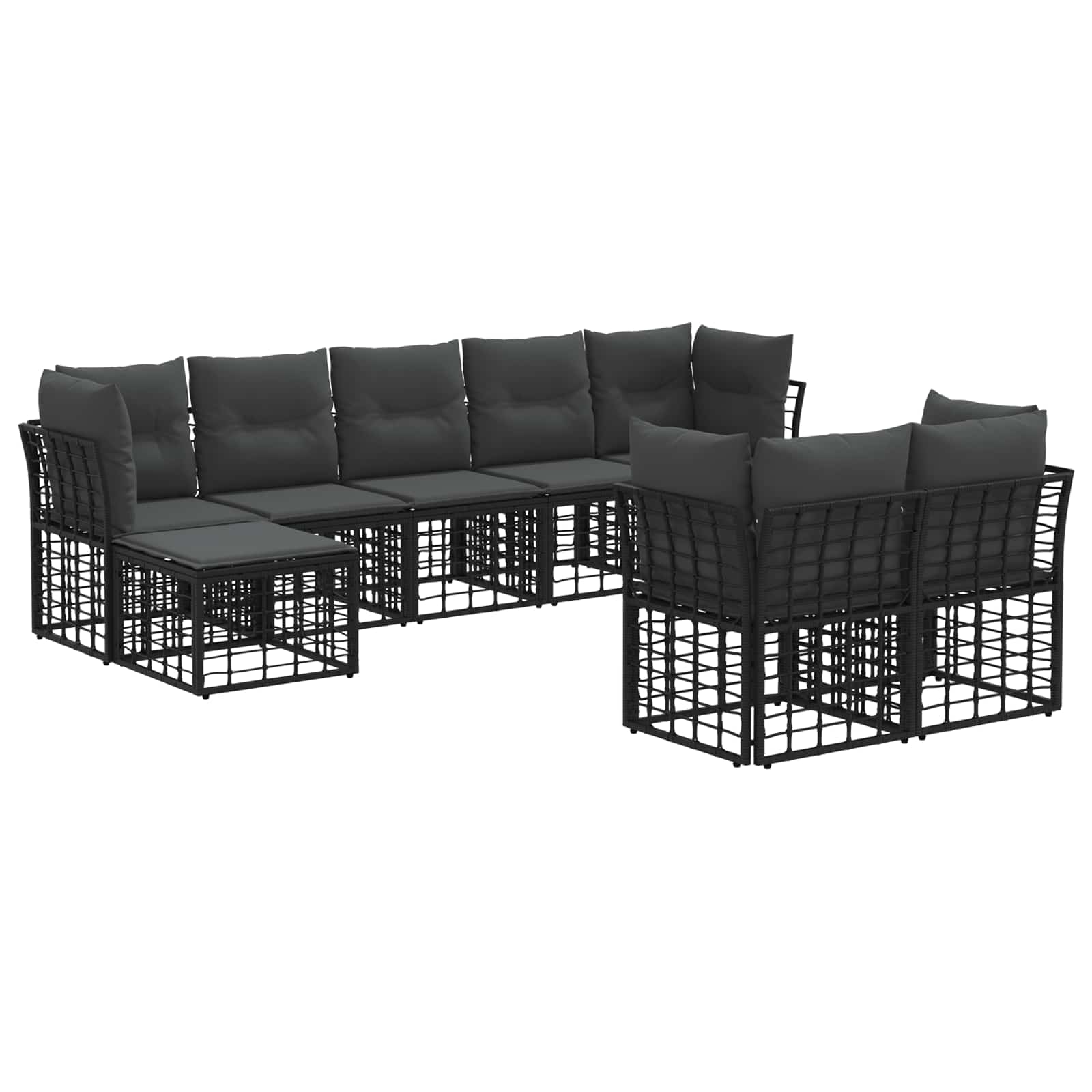 vidaXL Buiten bankenset Zwart en Donkergrijs Polyester