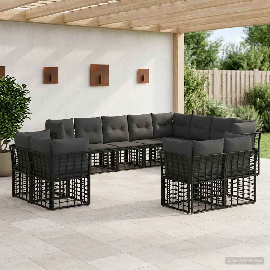 vidaXL Buiten bankenset 12 pcs Zwart en Donkergrijs Polyester