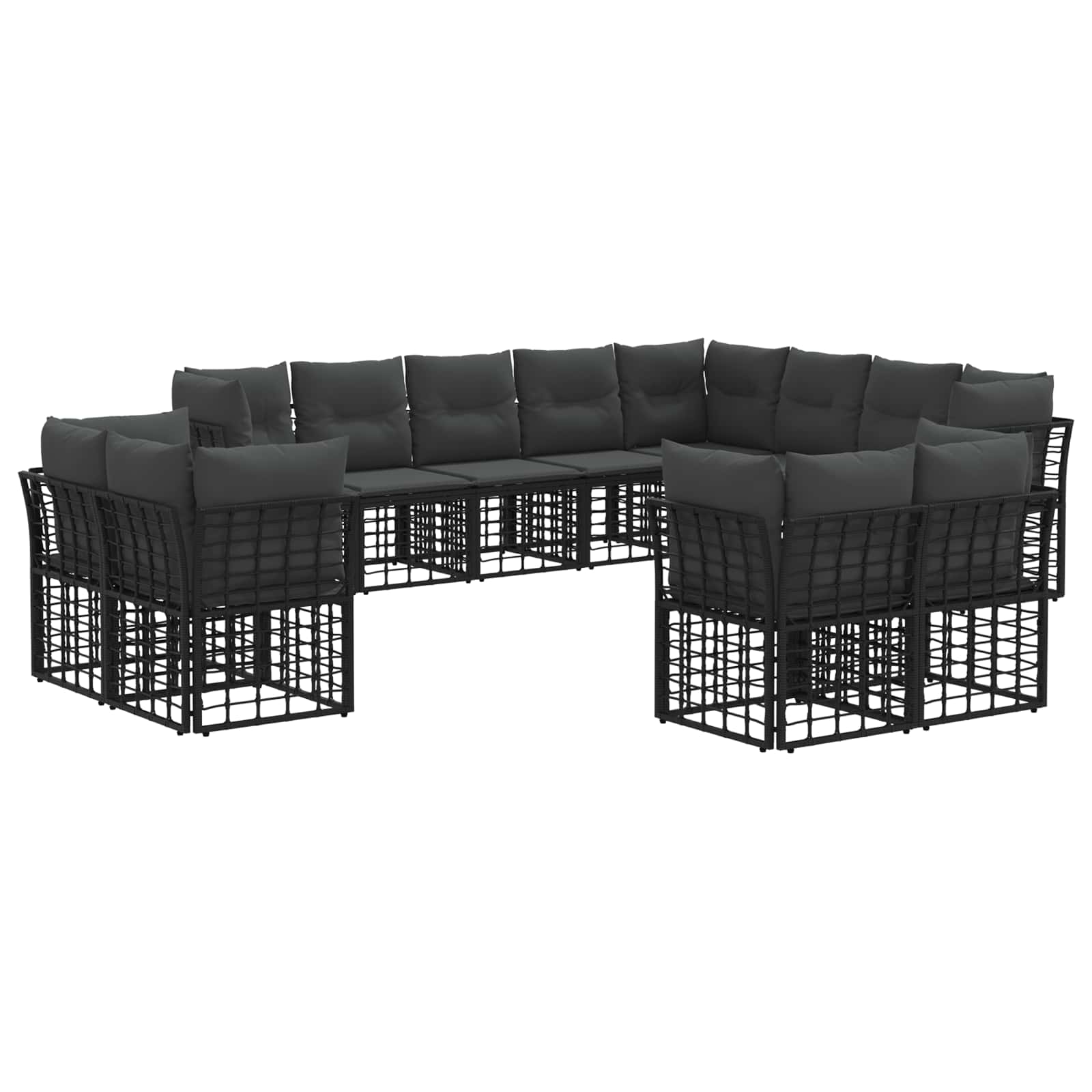vidaXL Buiten bankenset 12 pcs Zwart en Donkergrijs Polyester