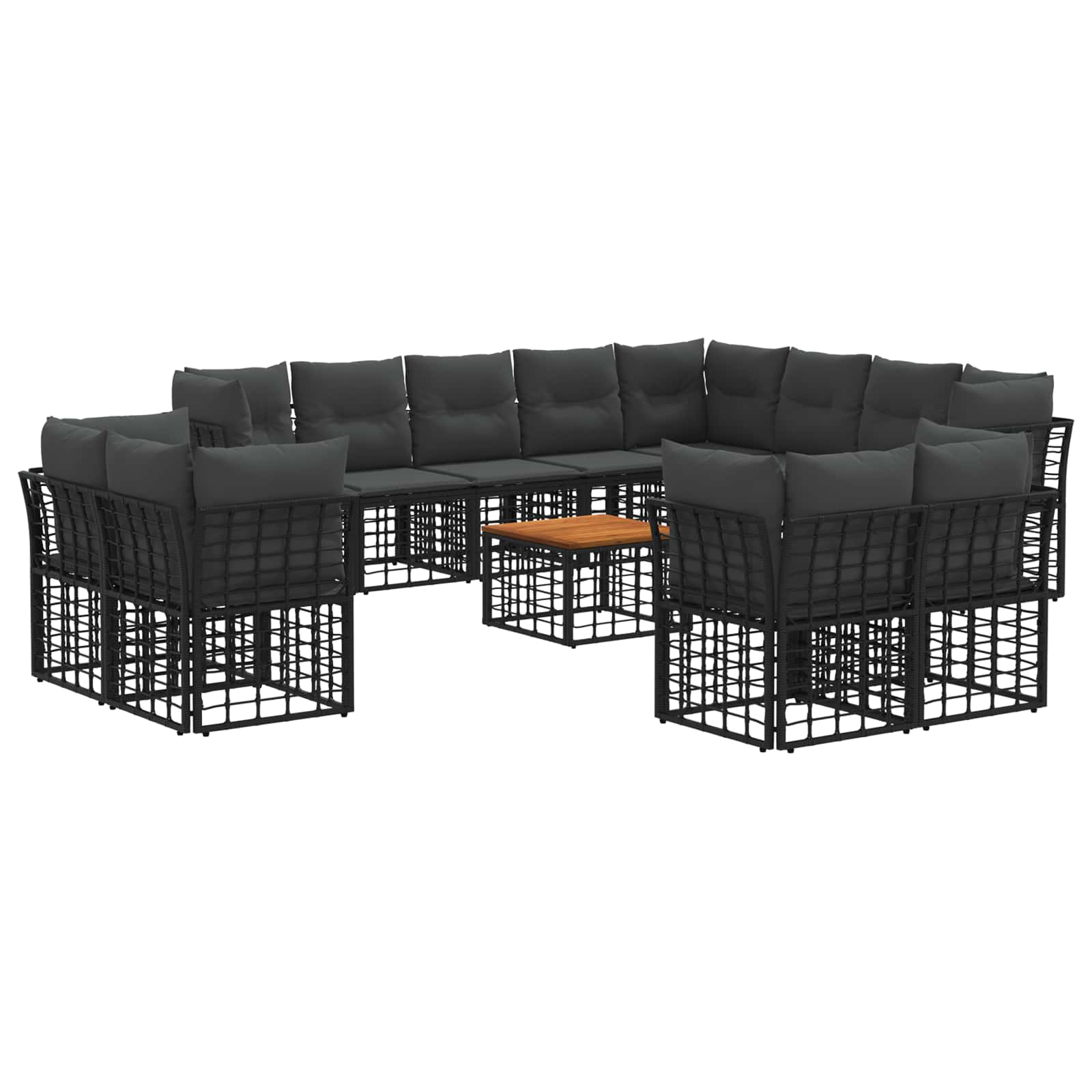 vidaXL Buiten bankenset 12 pcs Zwart en Donkergrijs Polyester