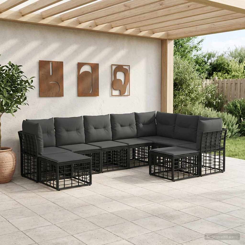 vidaXL Buiten bankenset 9 pcs Zwart en Donkergrijs Polyester