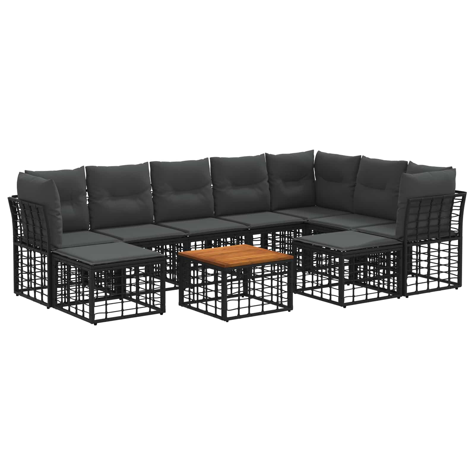 vidaXL Buiten bankenset 9 pcs Zwart en Donkergrijs Polyester