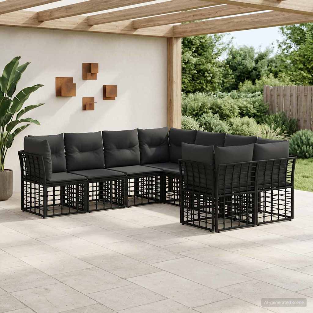 vidaXL Buiten bankenset 8 pcs Zwart en Donkergrijs Polyester
