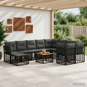 vidaXL Buiten bankenset 11 st Zwart en Donkergrijs poly rattan