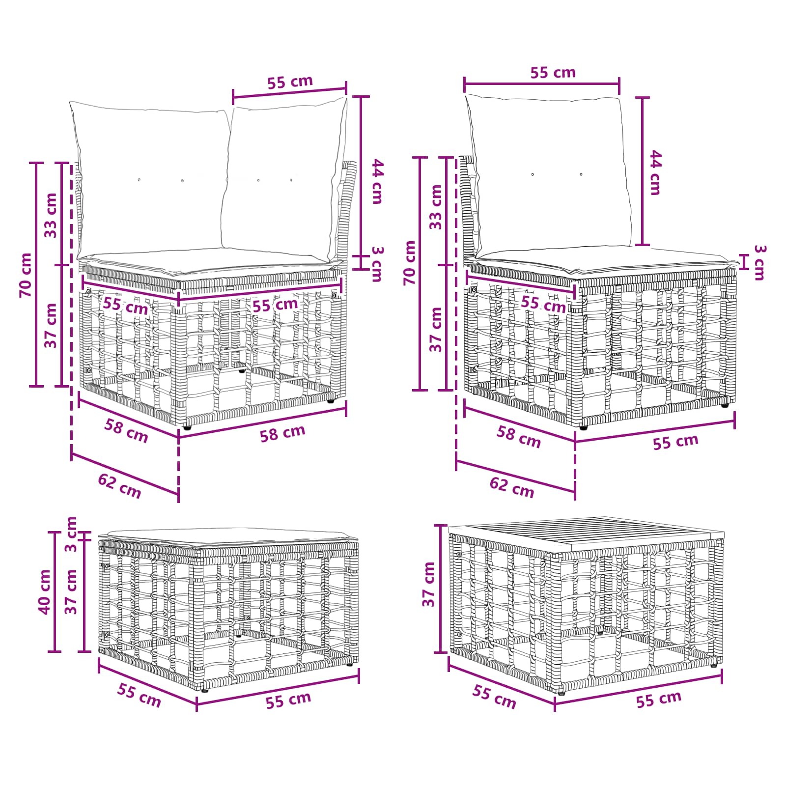 vidaXL Buiten bankenset 11 st Zwart en Donkergrijs poly rattan