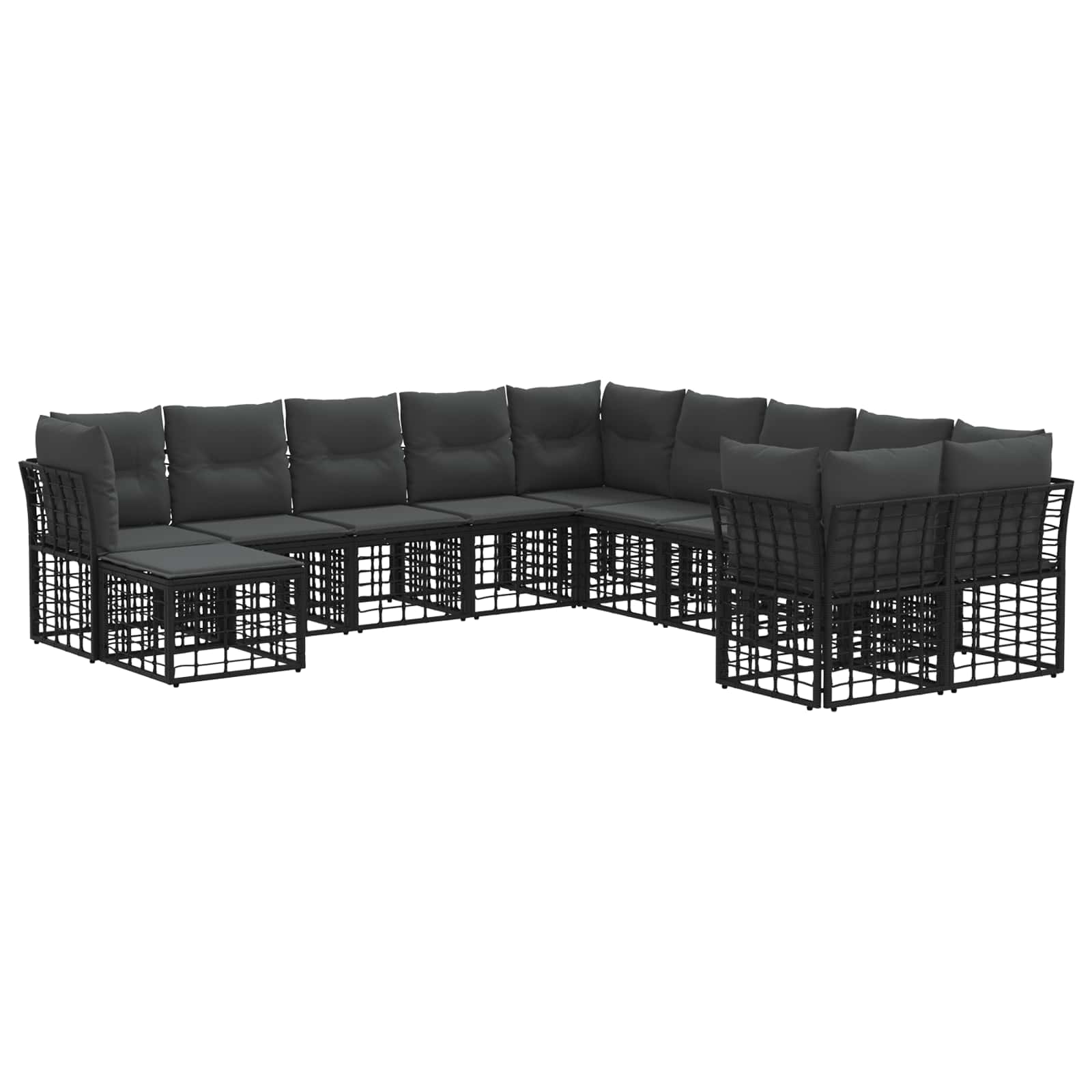 vidaXL Buiten bankenset 11 pcs Zwart en Donkergrijs Polyester