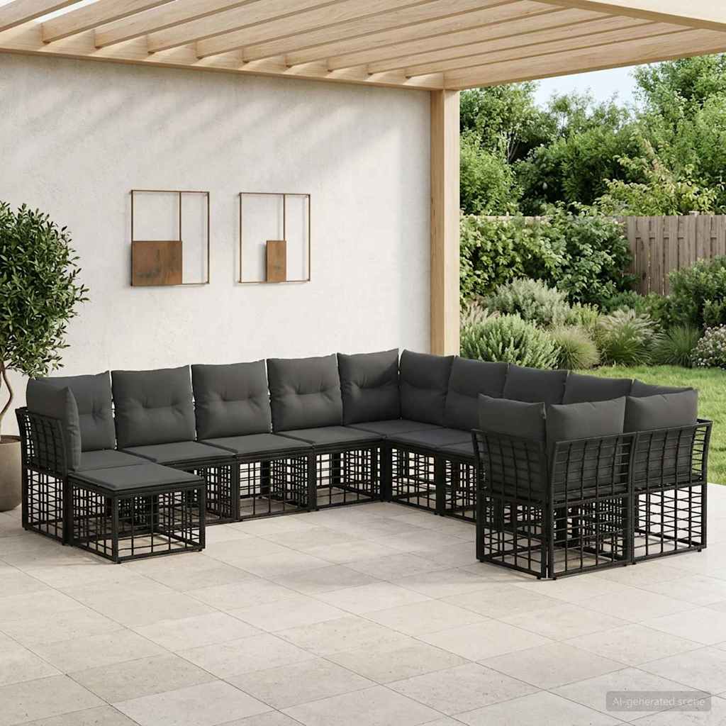 vidaXL Buiten bankenset 11 pcs Zwart en Donkergrijs Polyester