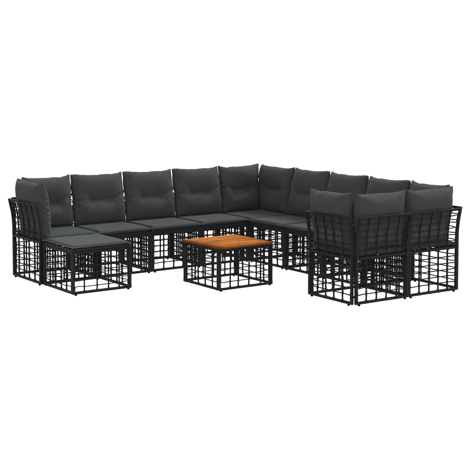vidaXL Buiten bankenset 11 pcs Zwart en Donkergrijs Polyester