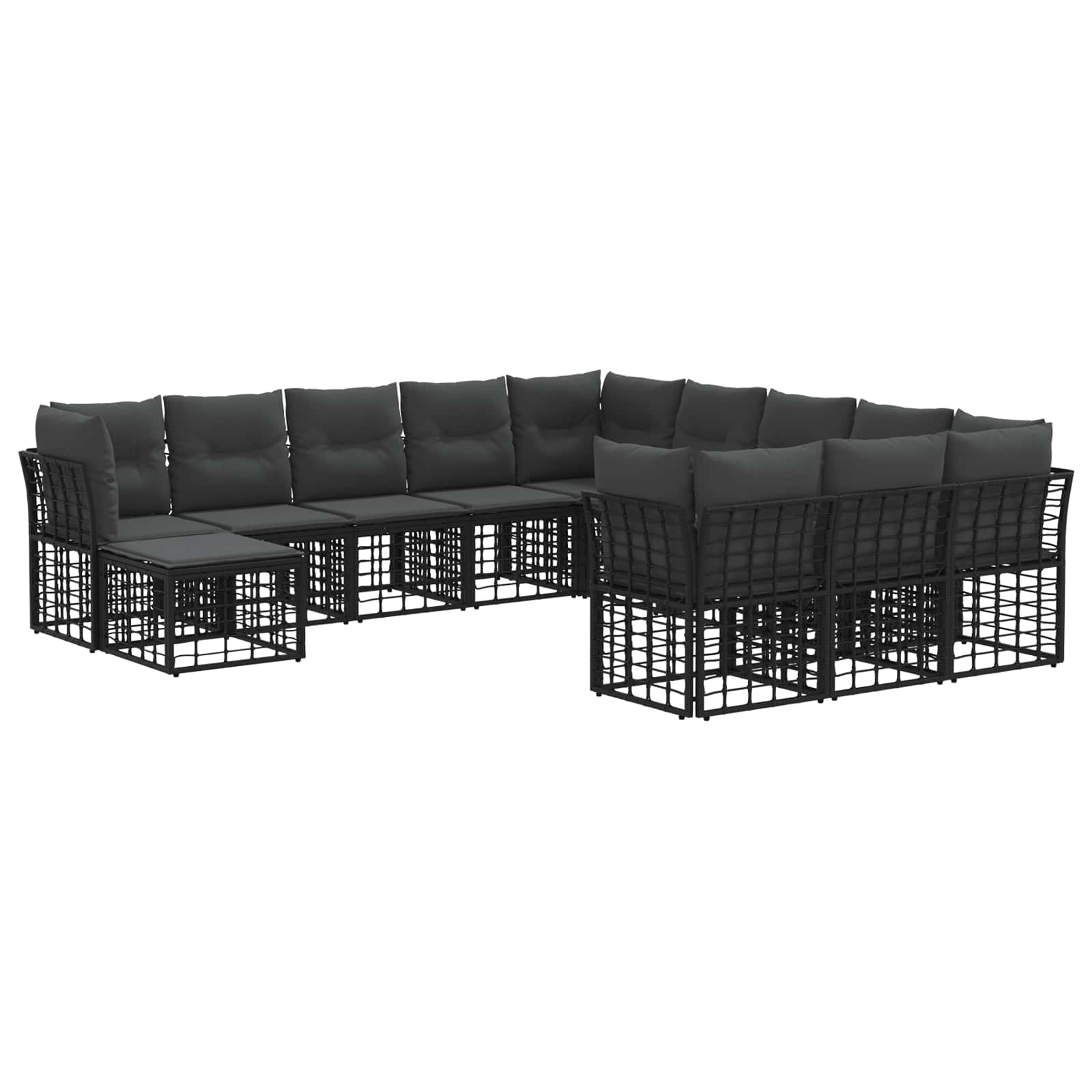 vidaXL Buiten bankenset 12 pcs Zwart en Donkergrijs Polyester