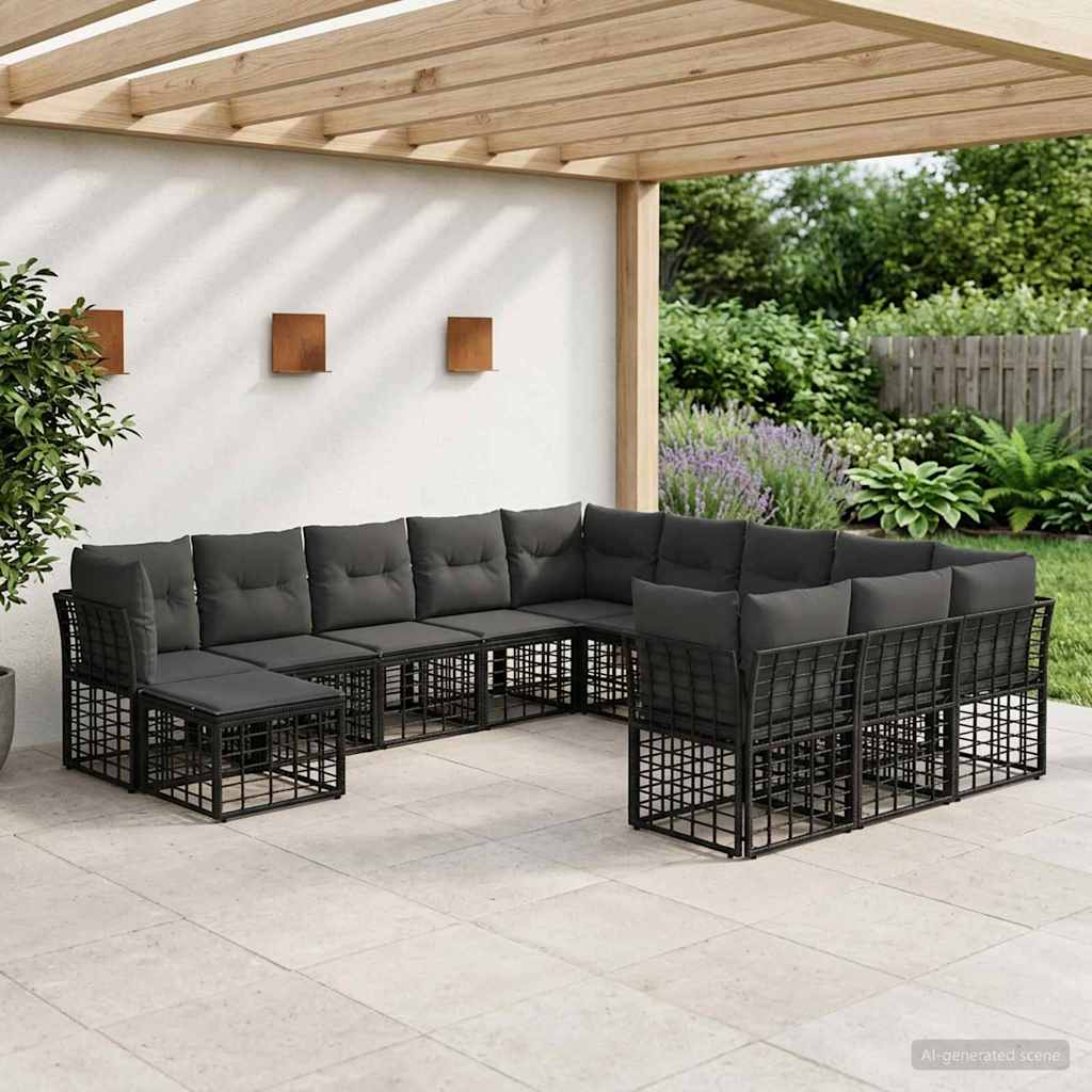 vidaXL Buiten bankenset 12 pcs Zwart en Donkergrijs Polyester