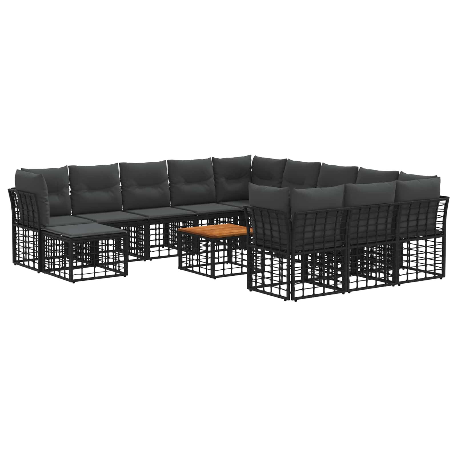 vidaXL Buiten bankenset 12 pcs Zwart en Donkergrijs Polyester