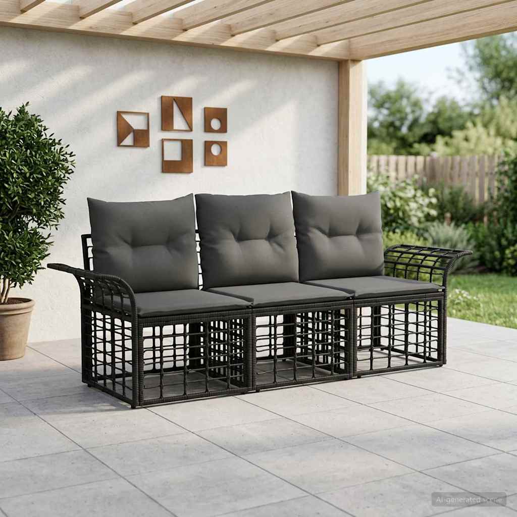vidaXL Buiten bankenset 3 pcs Zwart en Donkergrijs Polyester