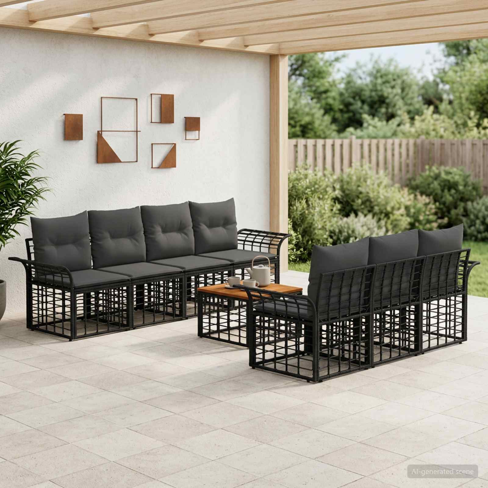 vidaXL Buiten bankenset 8 st Zwart en Donkergrijs poly rattan