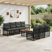 vidaXL Buiten bankenset 8 st Zwart en Donkergrijs poly rattan