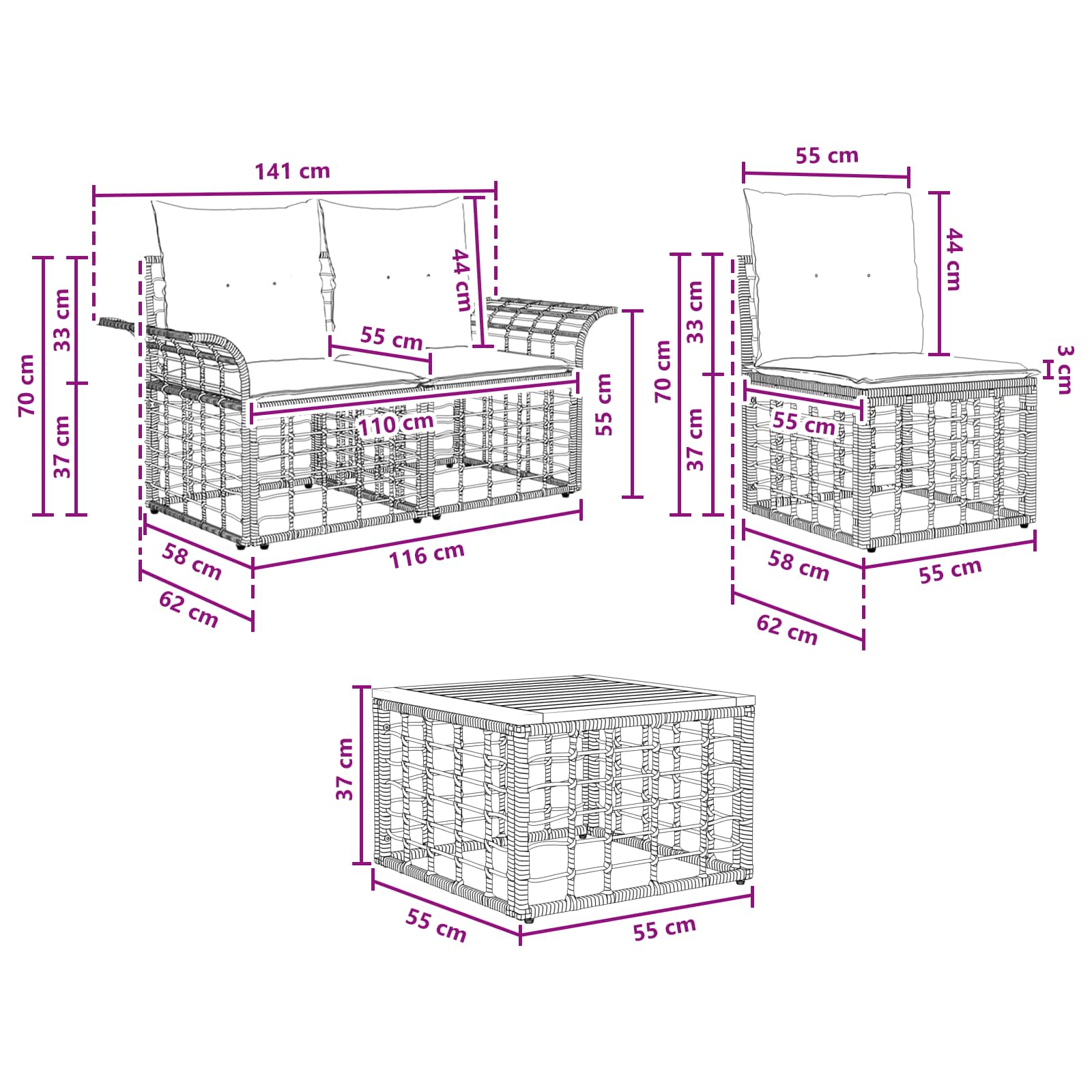vidaXL Buiten bankenset 8 st Zwart en Donkergrijs poly rattan