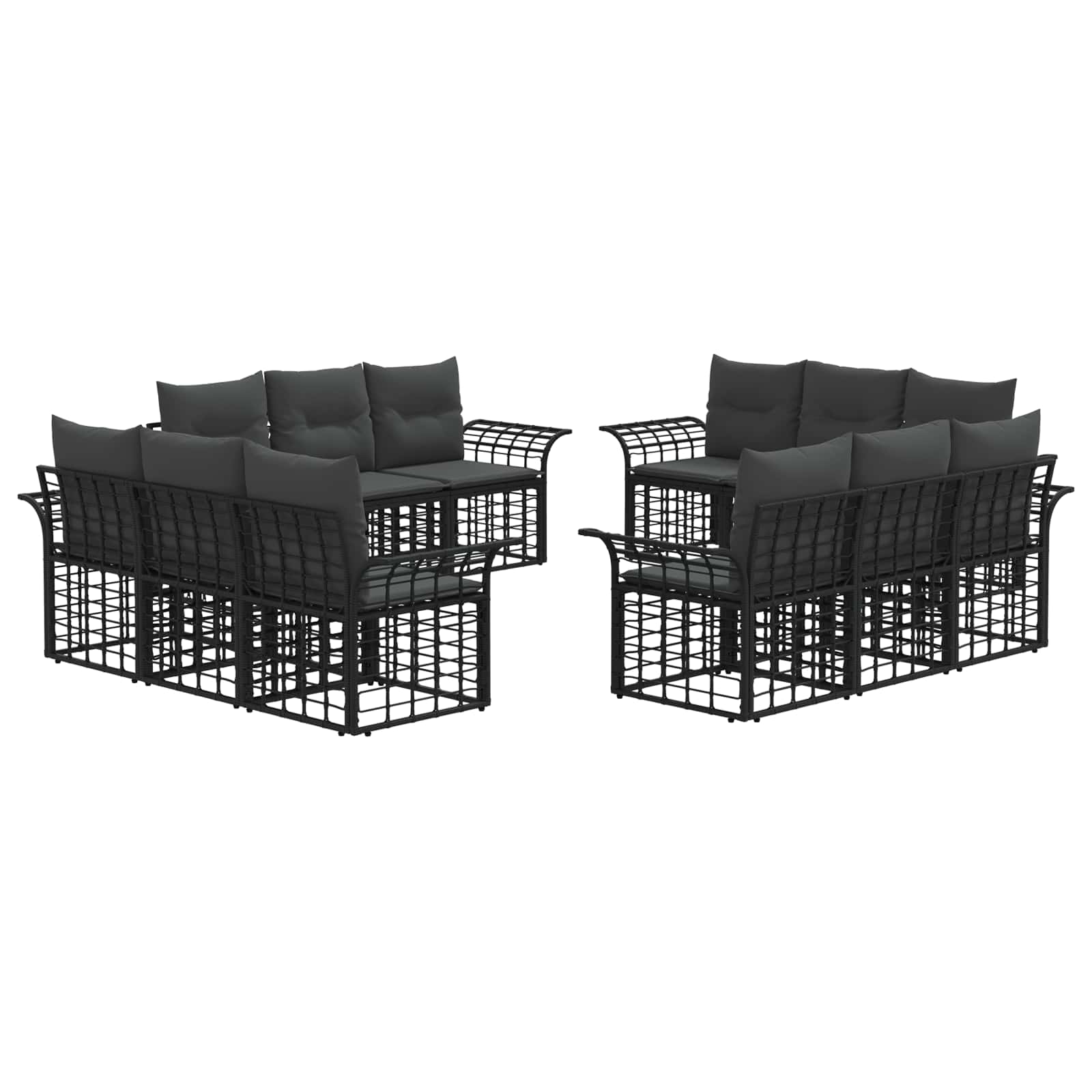 vidaXL Buiten bankenset 12 pcs Zwart en Donkergrijs Polyester