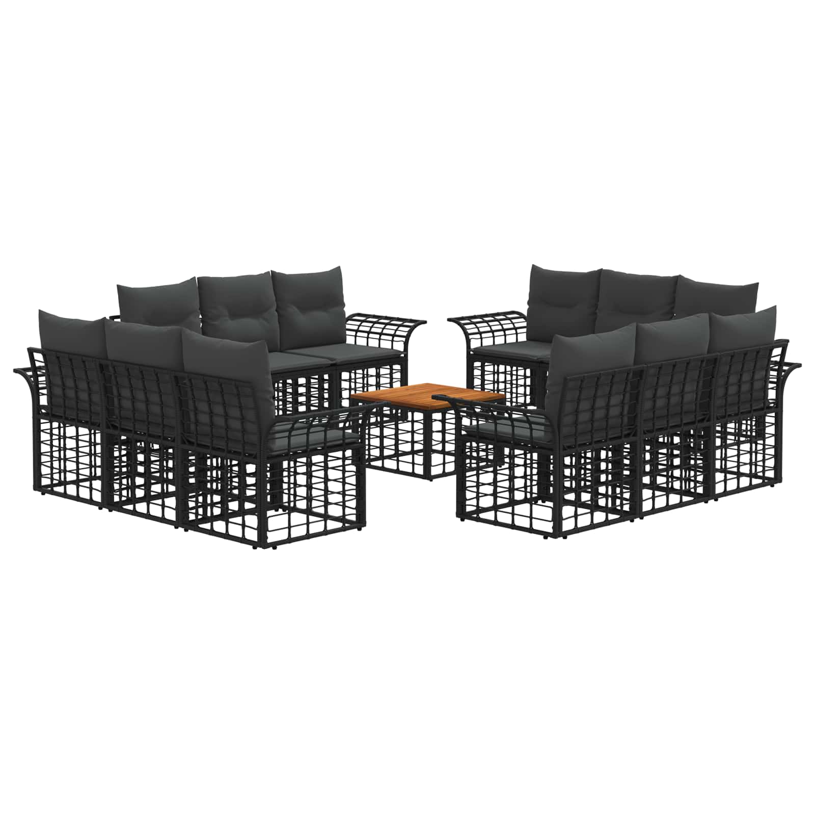 vidaXL Buiten bankenset 12 pcs Zwart en Donkergrijs Polyester