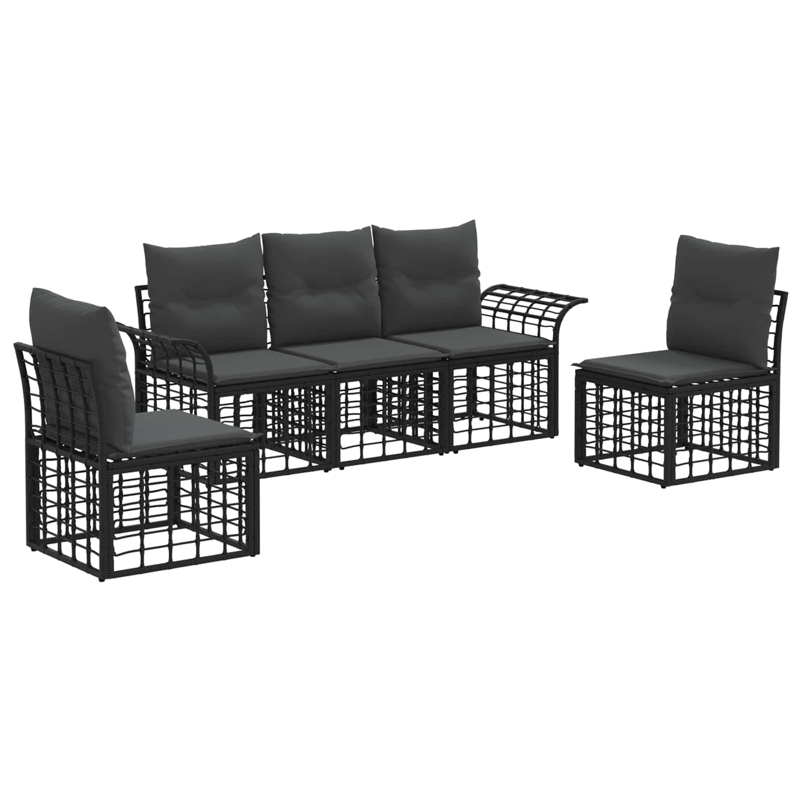 vidaXL Buiten bankenset 5 pcs Zwart en Donkergrijs Polyester