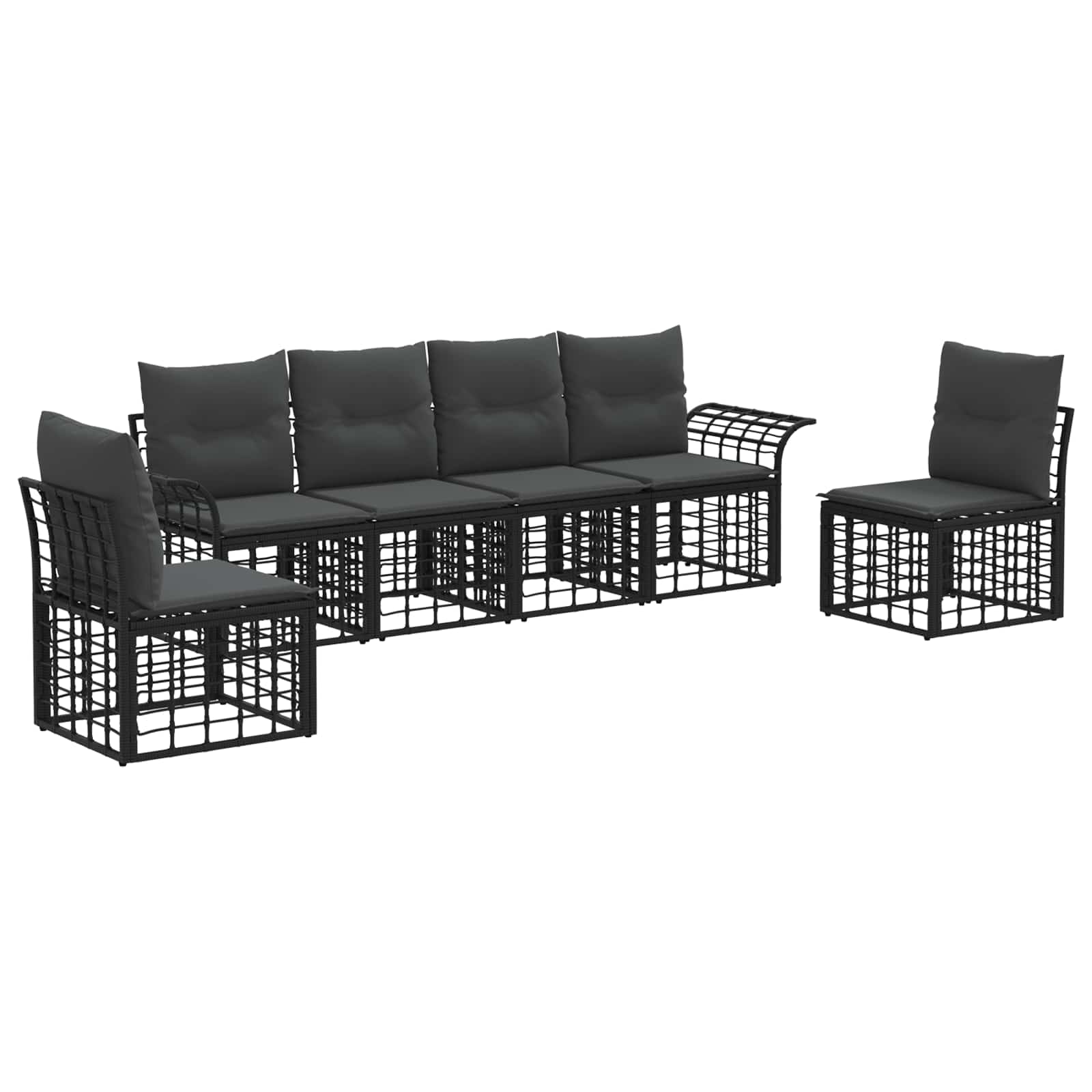 vidaXL Buiten bankenset 6 pcs Zwart en Donkergrijs Polyester