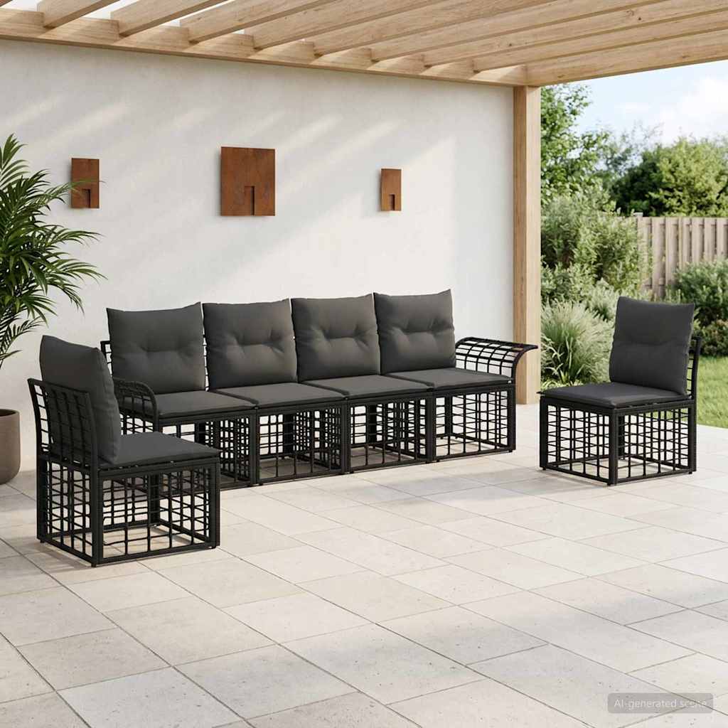 vidaXL Buiten bankenset 6 pcs Zwart en Donkergrijs Polyester