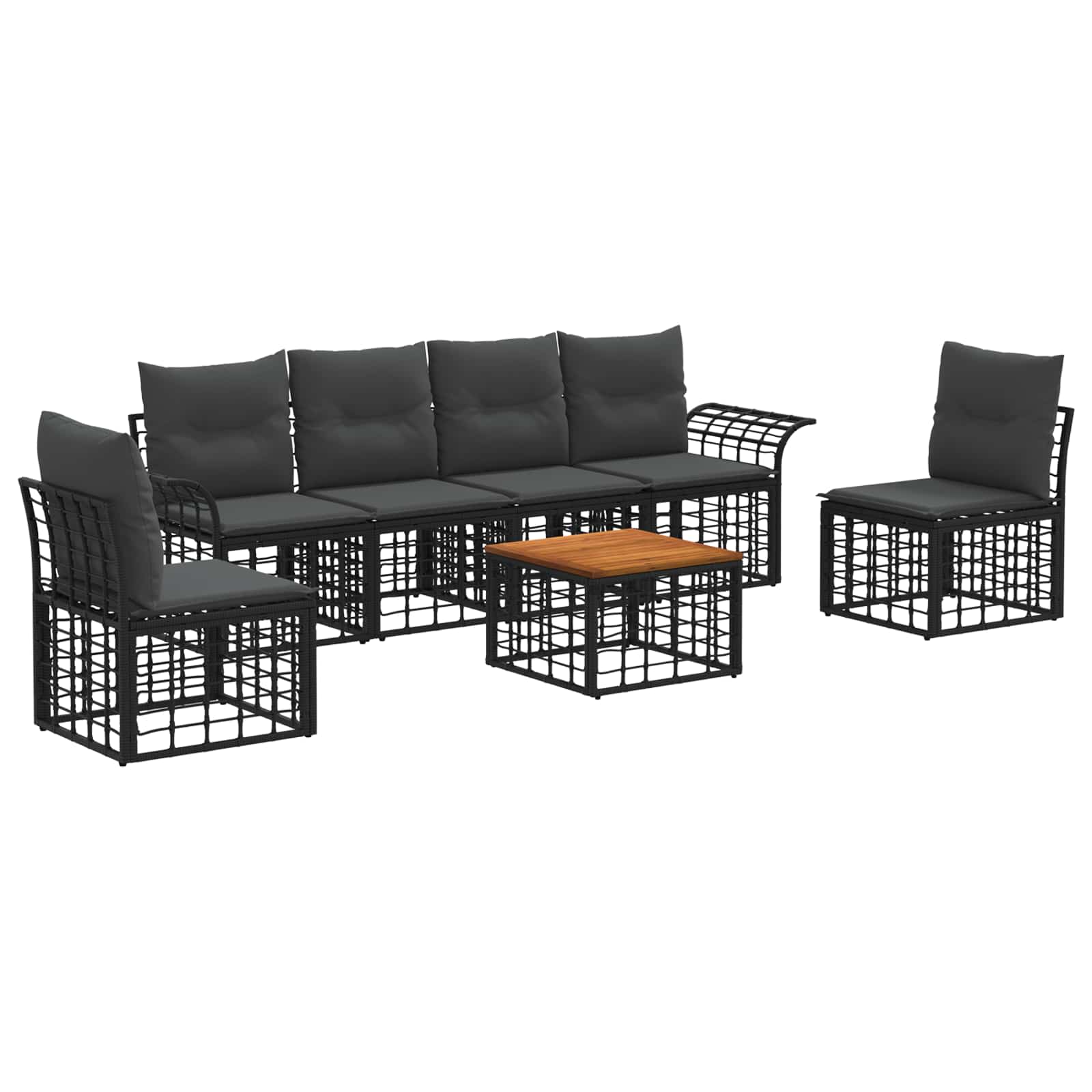 vidaXL Buiten bankenset 6 pcs Zwart en Donkergrijs Polyester