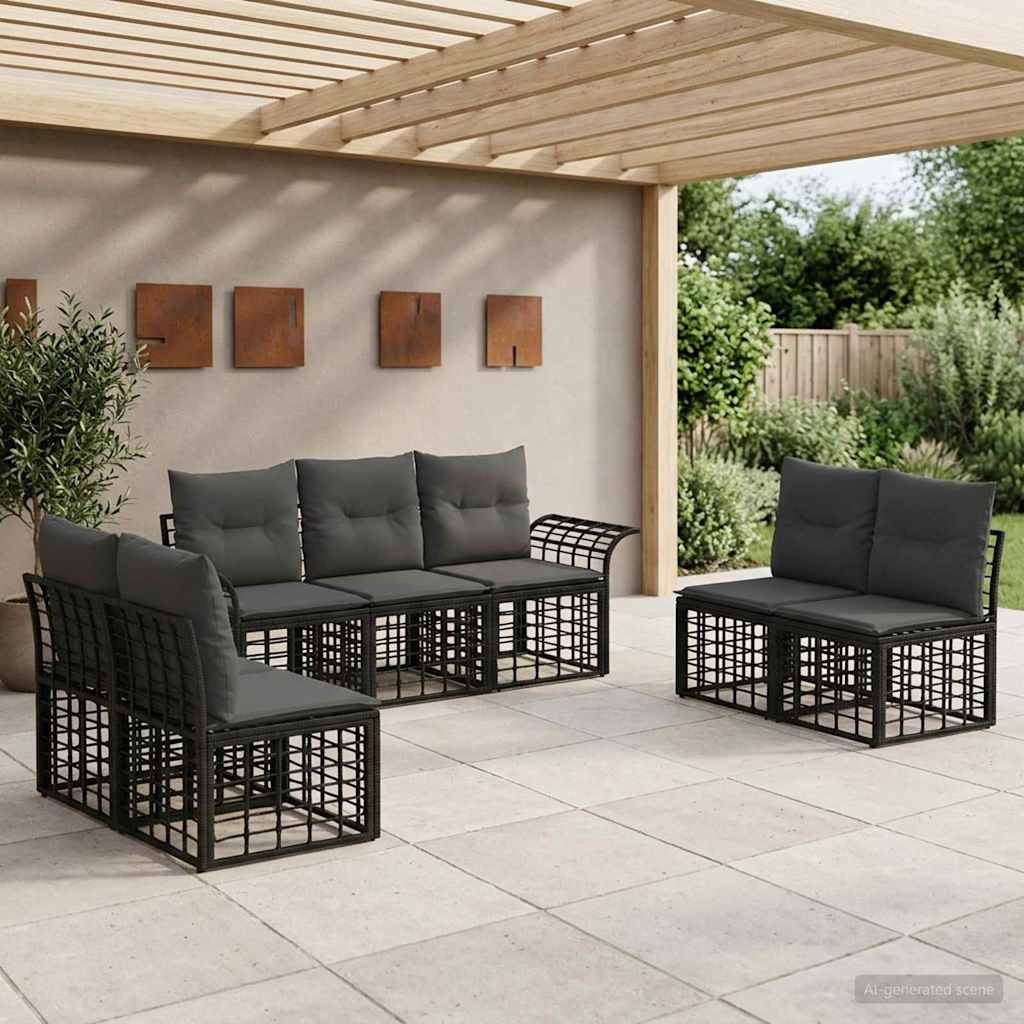 vidaXL Buiten bankenset 7 pcs Zwart en Donkergrijs Polyester