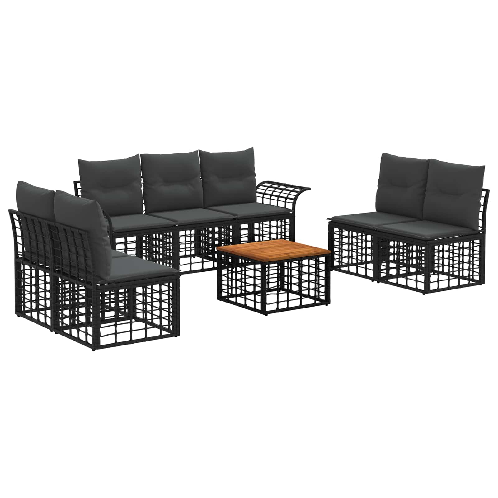 vidaXL Buiten bankenset 7 pcs Zwart en Donkergrijs Polyester