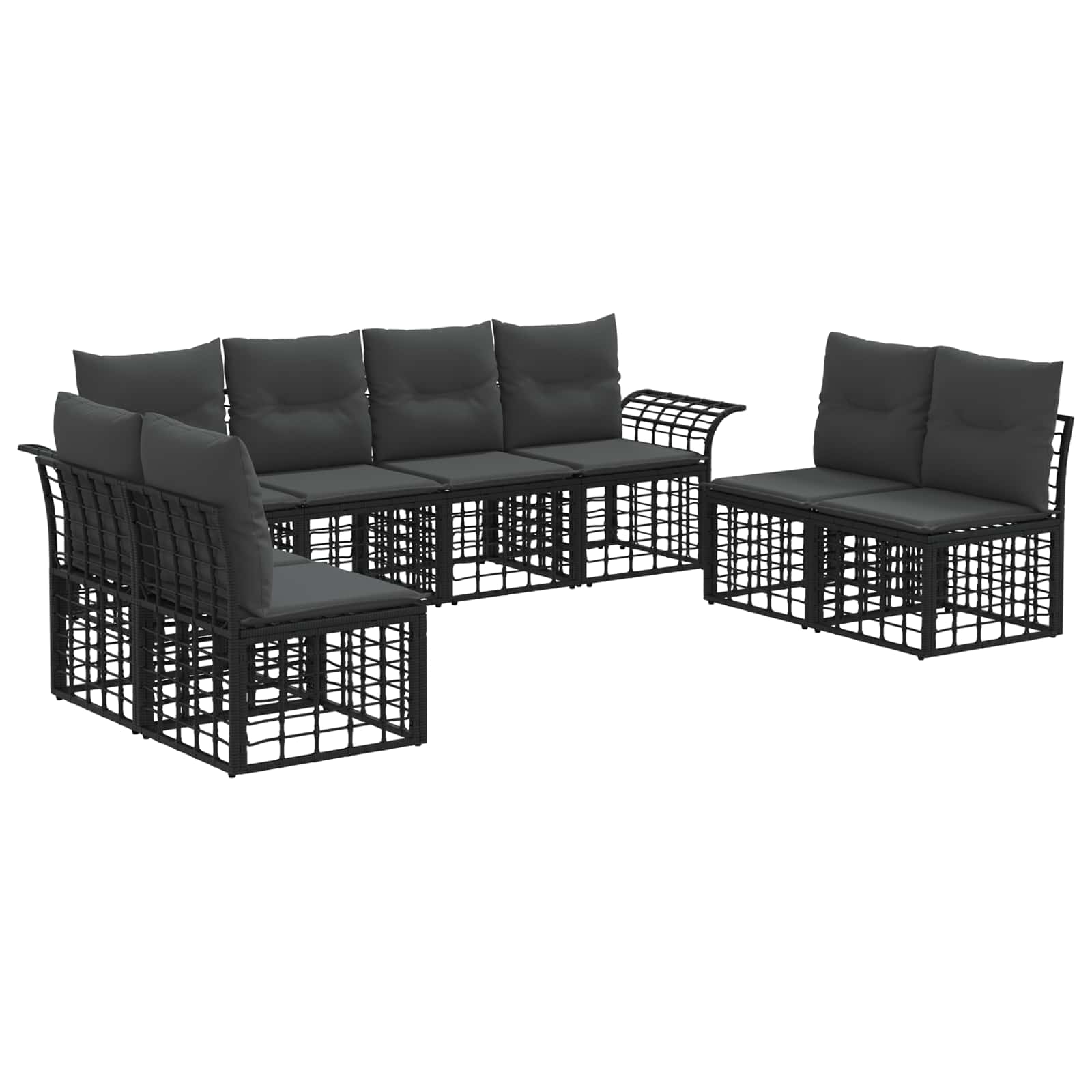 vidaXL Buiten bankenset 8 pcs Zwart en Donkergrijs Polyester