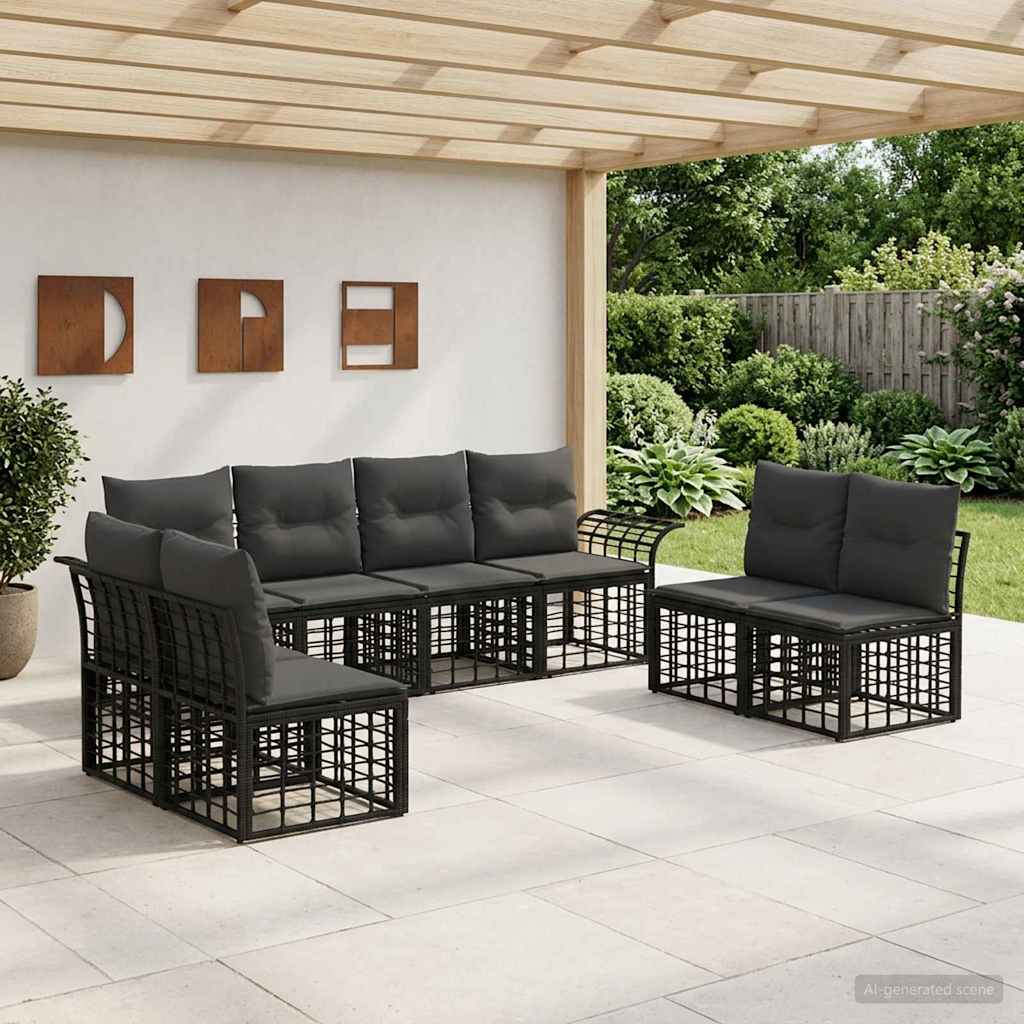 vidaXL Buiten bankenset 8 pcs Zwart en Donkergrijs Polyester