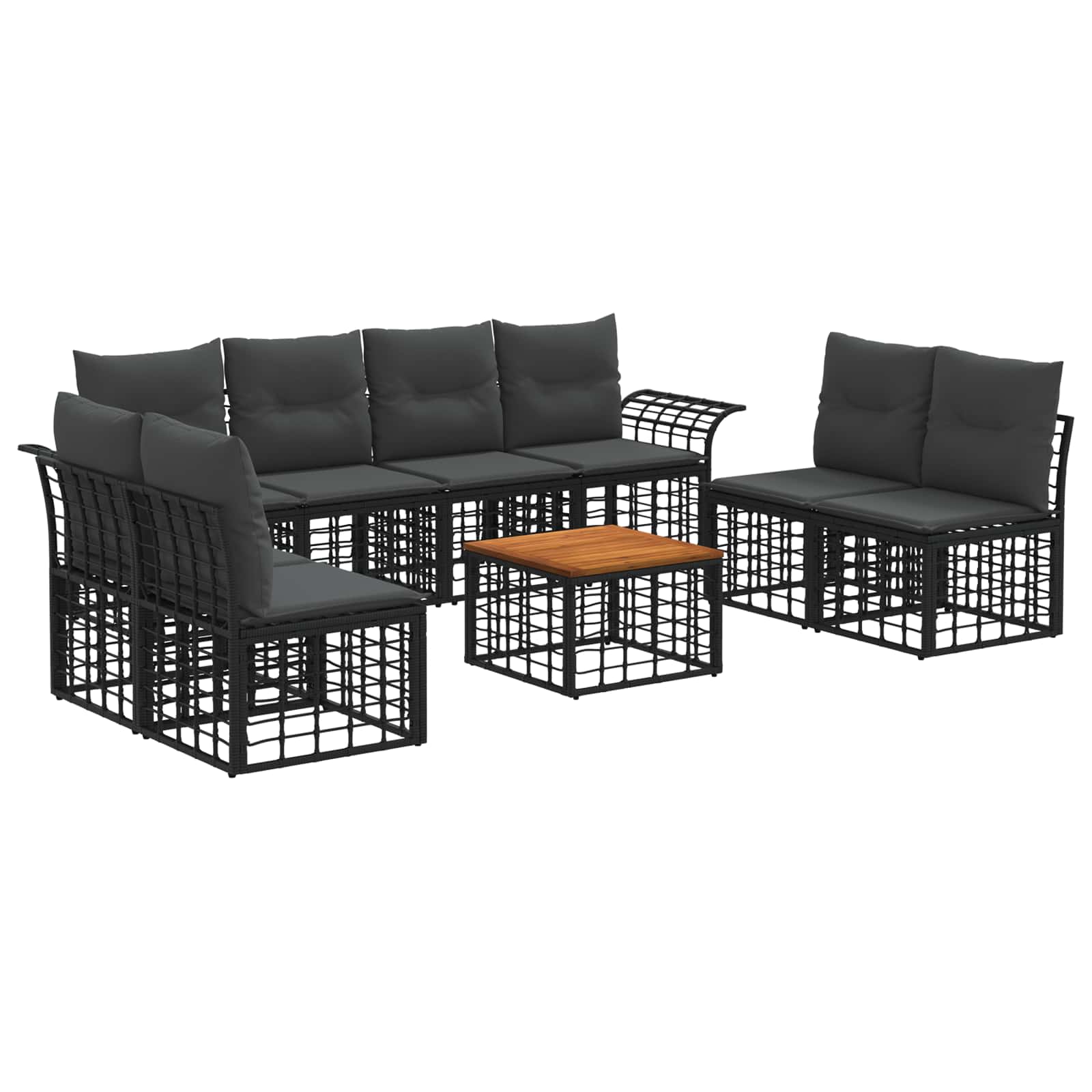 vidaXL Buiten bankenset 8 pcs Zwart en Donkergrijs Polyester