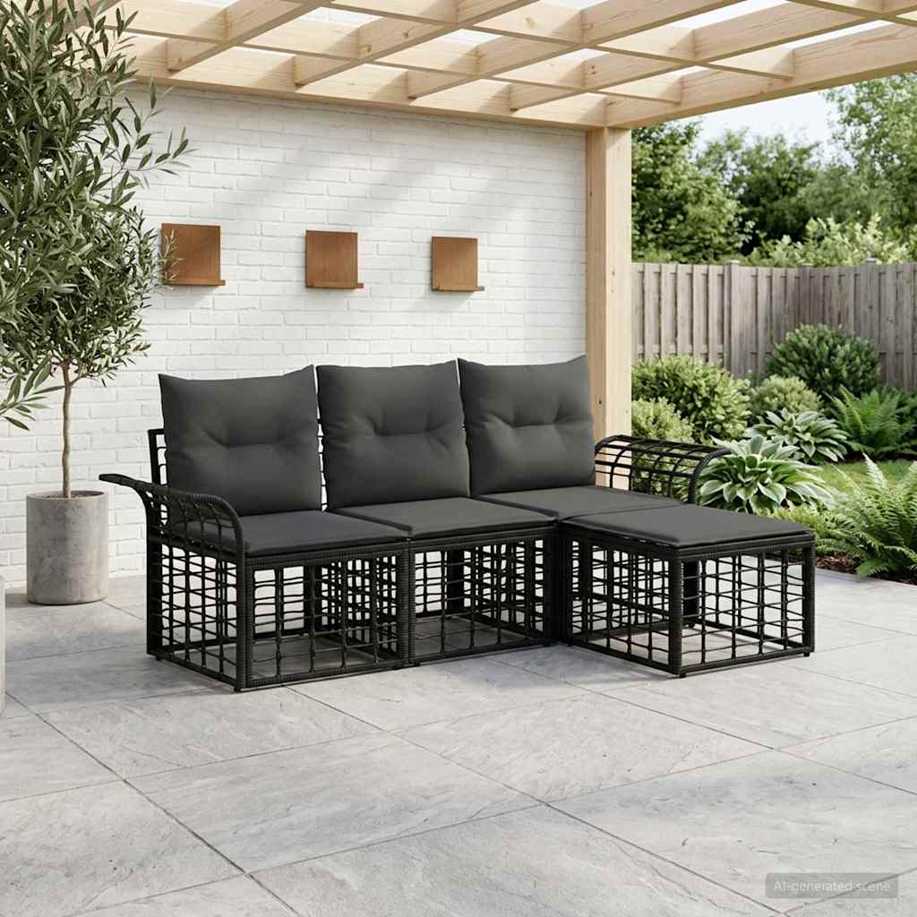 vidaXL Buiten bankenset 4 pcs Zwart en Donkergrijs Polyester
