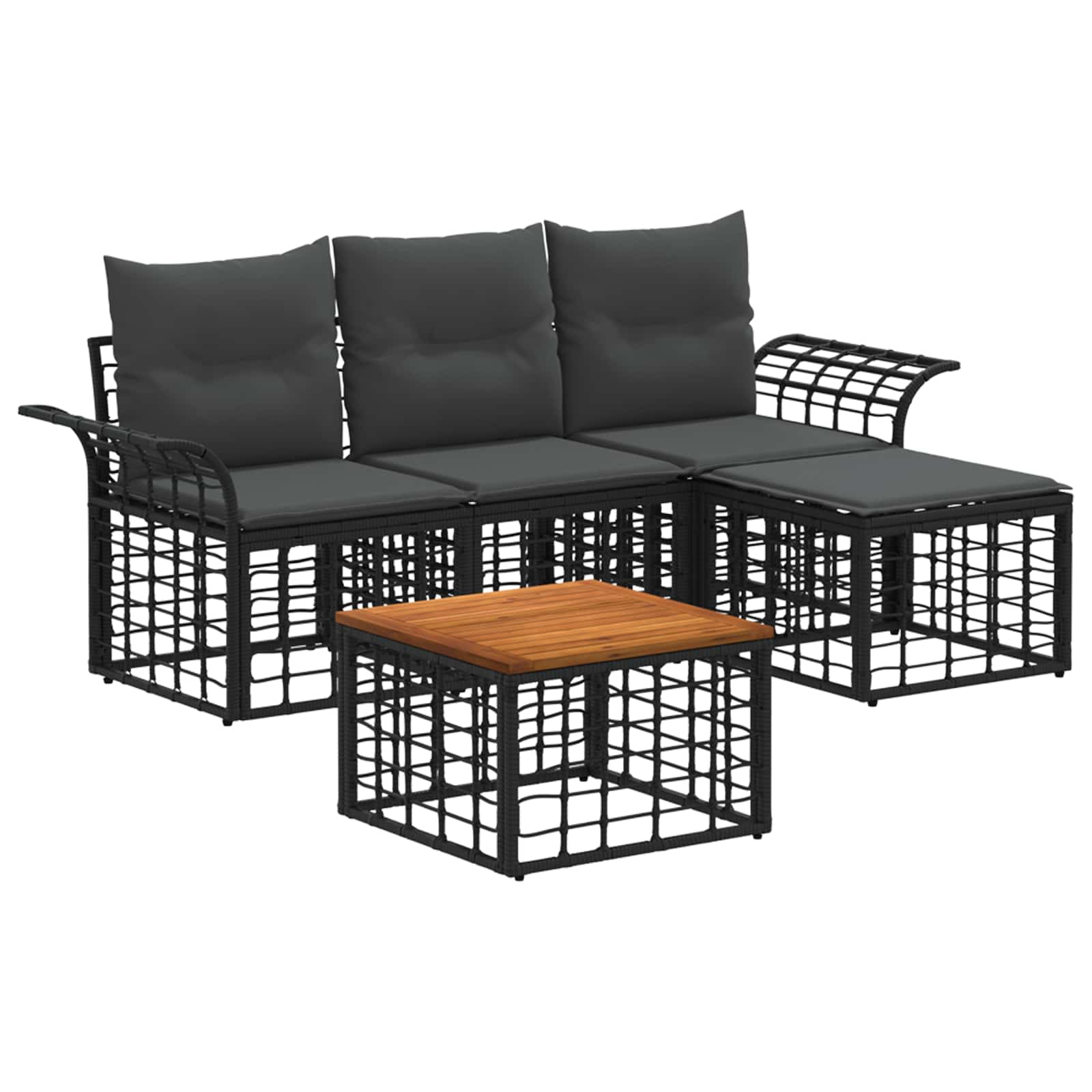 vidaXL Buiten bankenset 4 pcs Zwart en Donkergrijs Polyester