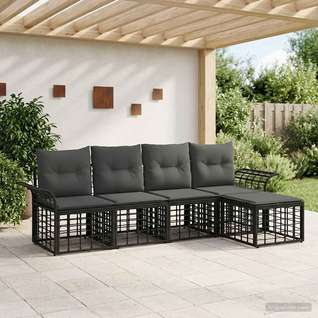 vidaXL Buiten bankenset 5 pcs Zwart en Donkergrijs Polyester