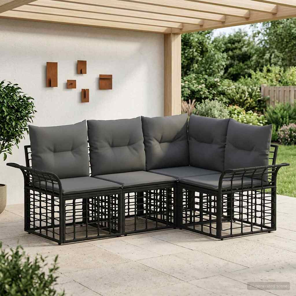 vidaXL Buiten bankenset 4 pcs Zwart en Donkergrijs Polyester