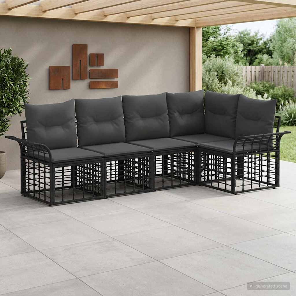 vidaXL Buiten bankenset 5 pcs Zwart en Donkergrijs Polyester