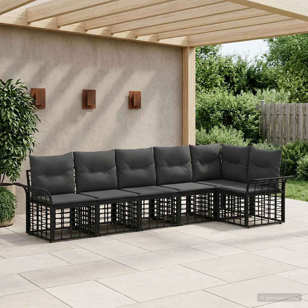 vidaXL Buiten bankenset 6 pcs Zwart en Donkergrijs Polyester