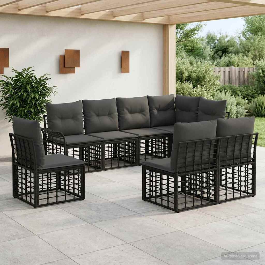 vidaXL Buiten bankenset 8 pcs Zwart en Donkergrijs Polyester