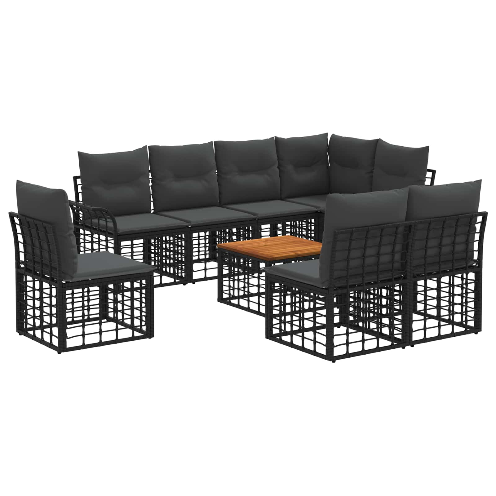 vidaXL Buiten bankenset 8 pcs Zwart en Donkergrijs Polyester