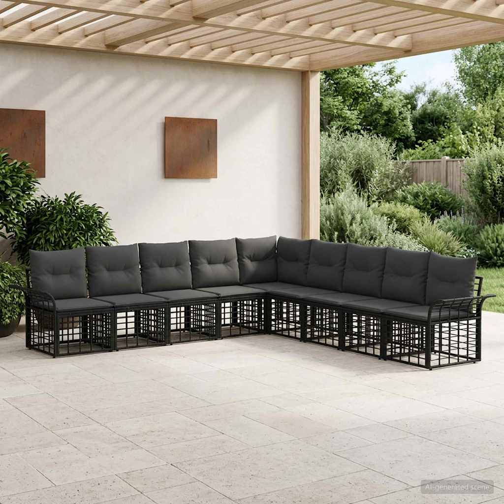 vidaXL Buiten bankenset 9 pcs Zwart en Donkergrijs Polyester
