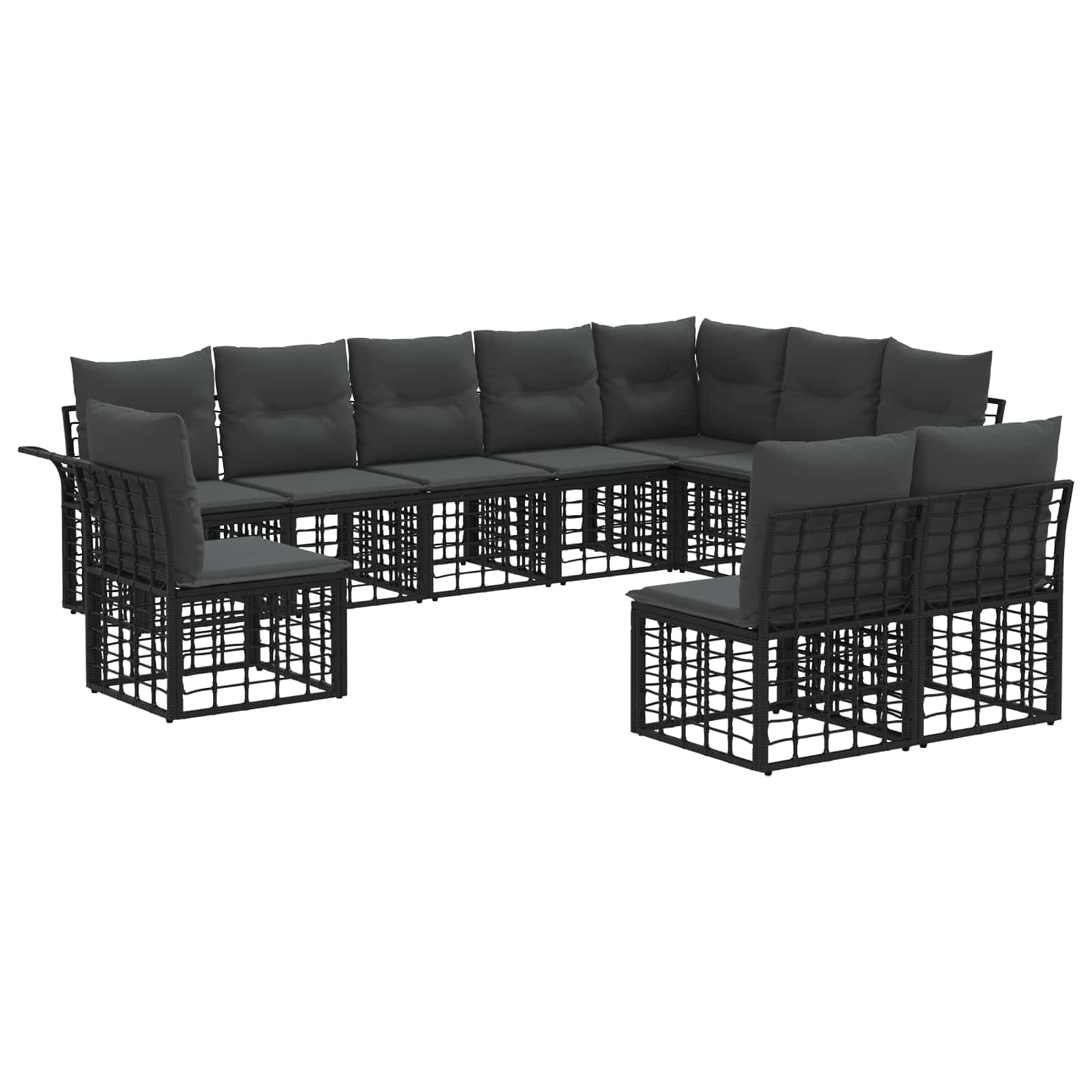 vidaXL Buiten bankenset 10 pcs Zwart en Donkergrijs Polyester